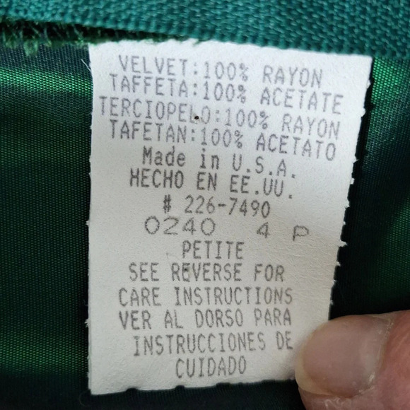 Vintage Union Made Velvet Taffeta Emerald Green Unique Midi Dress Size 4P - Picture 13 of 14